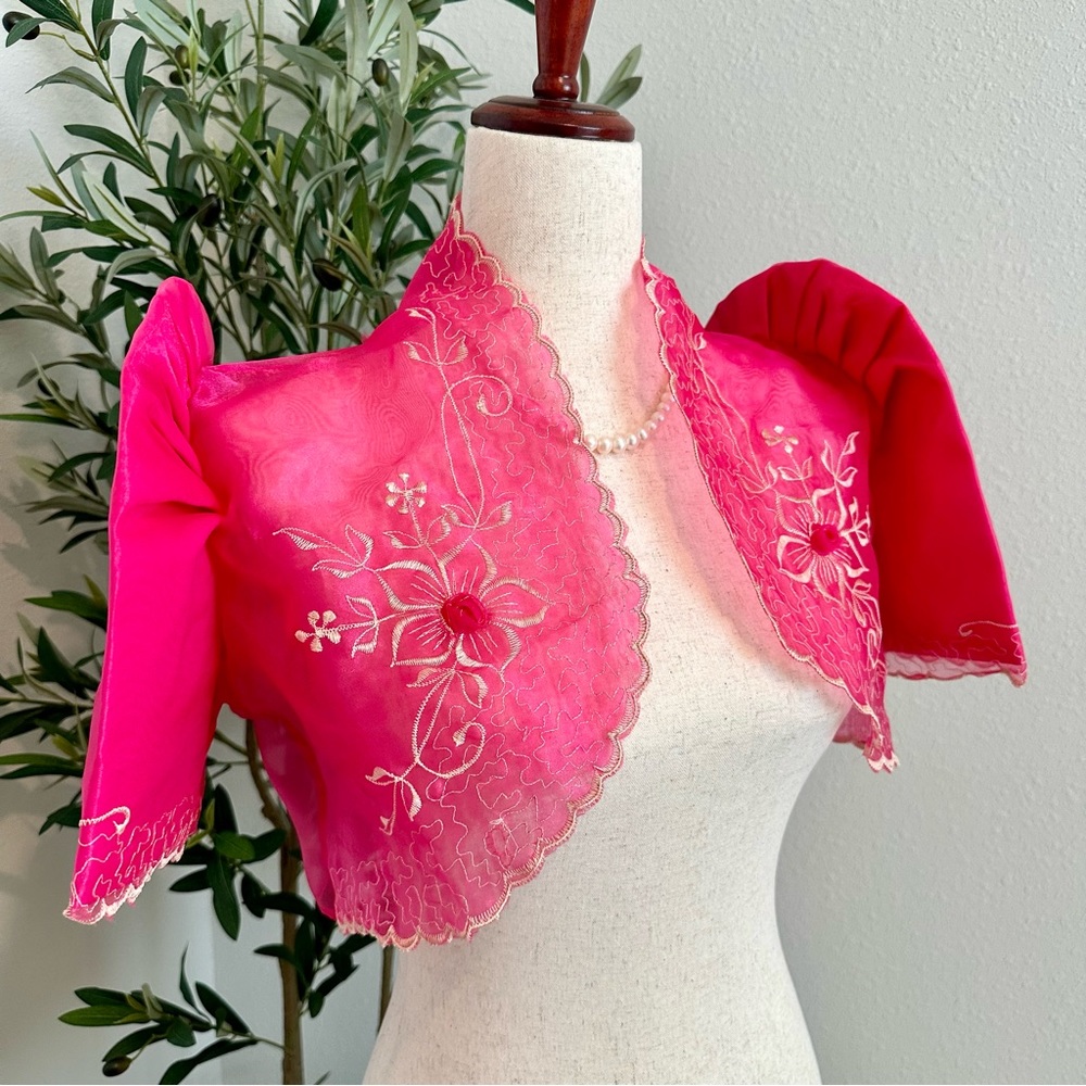 Pink Organza Terno Sleeve Filipiniana Bolero 🩷